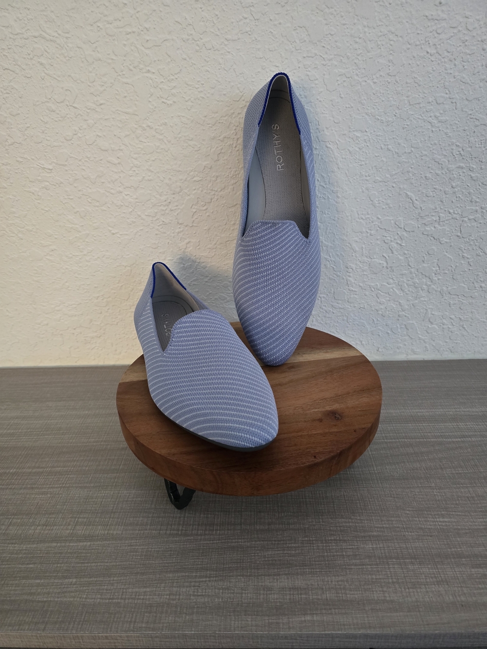Rothy's The Point Light Blue White Wave Stripe Pointed Toe Flats Size 10